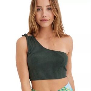 One-Shoulder Ribbed Green Top